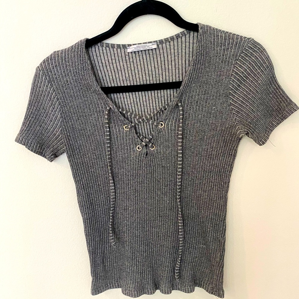 Gray zara lace up shirt